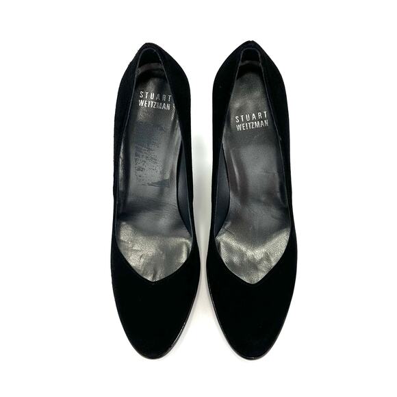 Stuart Weitzman Black Stiletto Heel Pump Sz 7 Suede Almond Toe Mini Platform New - Picture 4 of 14